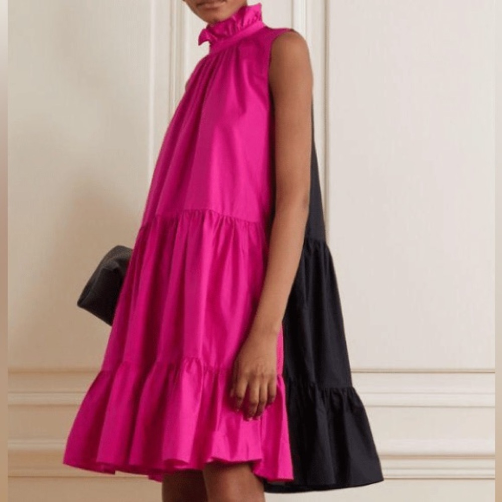 Roksanda Pink & Black Cotton Tiered Mini Dress Size 12